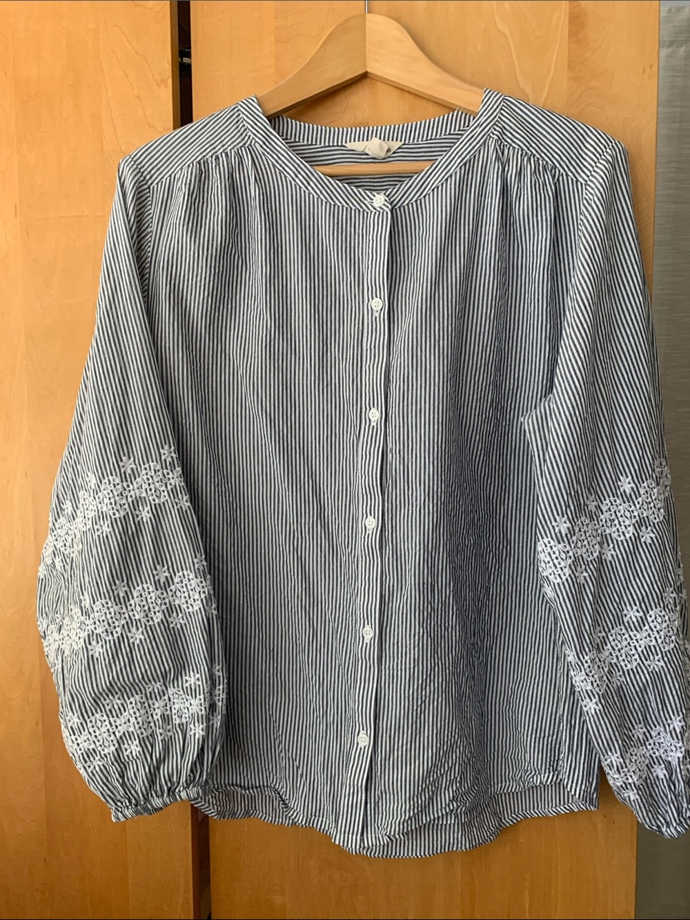 Lucky Brand Shirt Womens Size L Striped Embroidered Boho Peasant Top